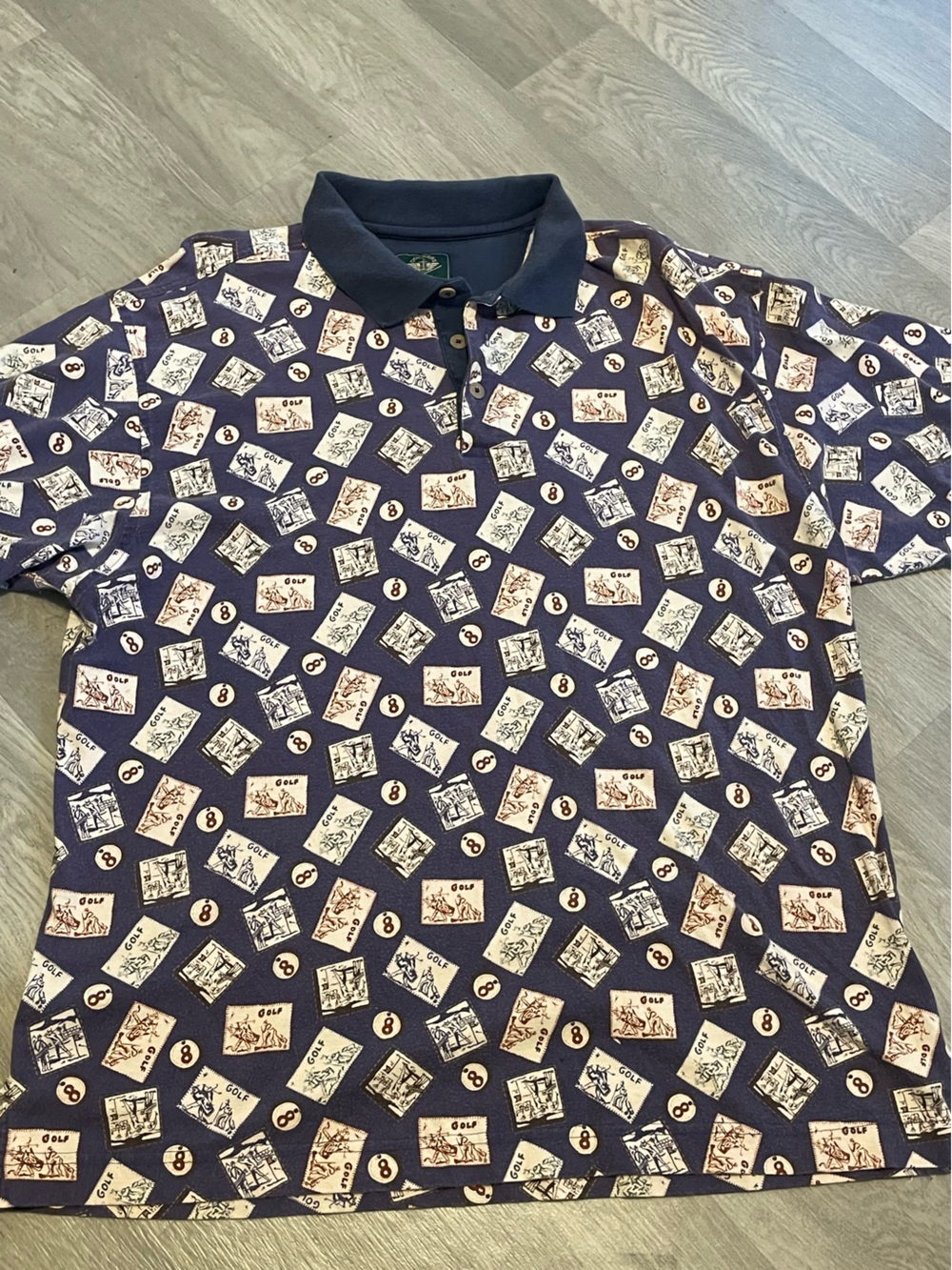 Dockers Navy Short-Sleeve Polo with Vintage Ticket Print